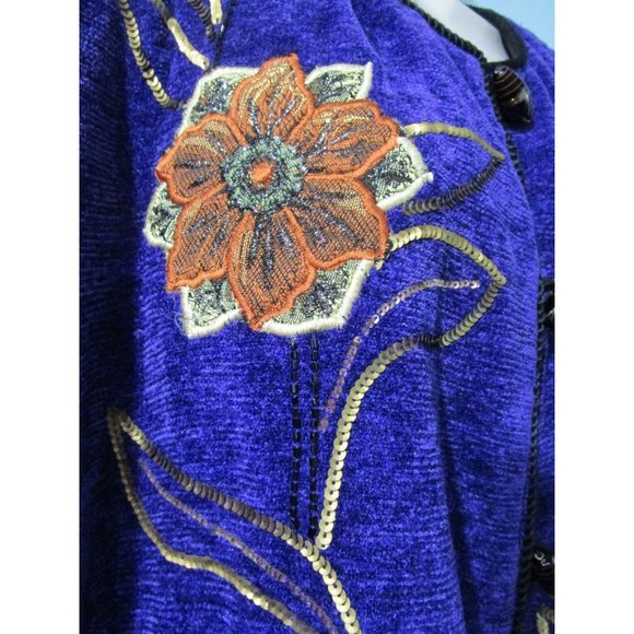 Purple Chenille Glass Applique Embroidered Beaded Sequin Wearable Art Jacket L - Picture 16 of 16